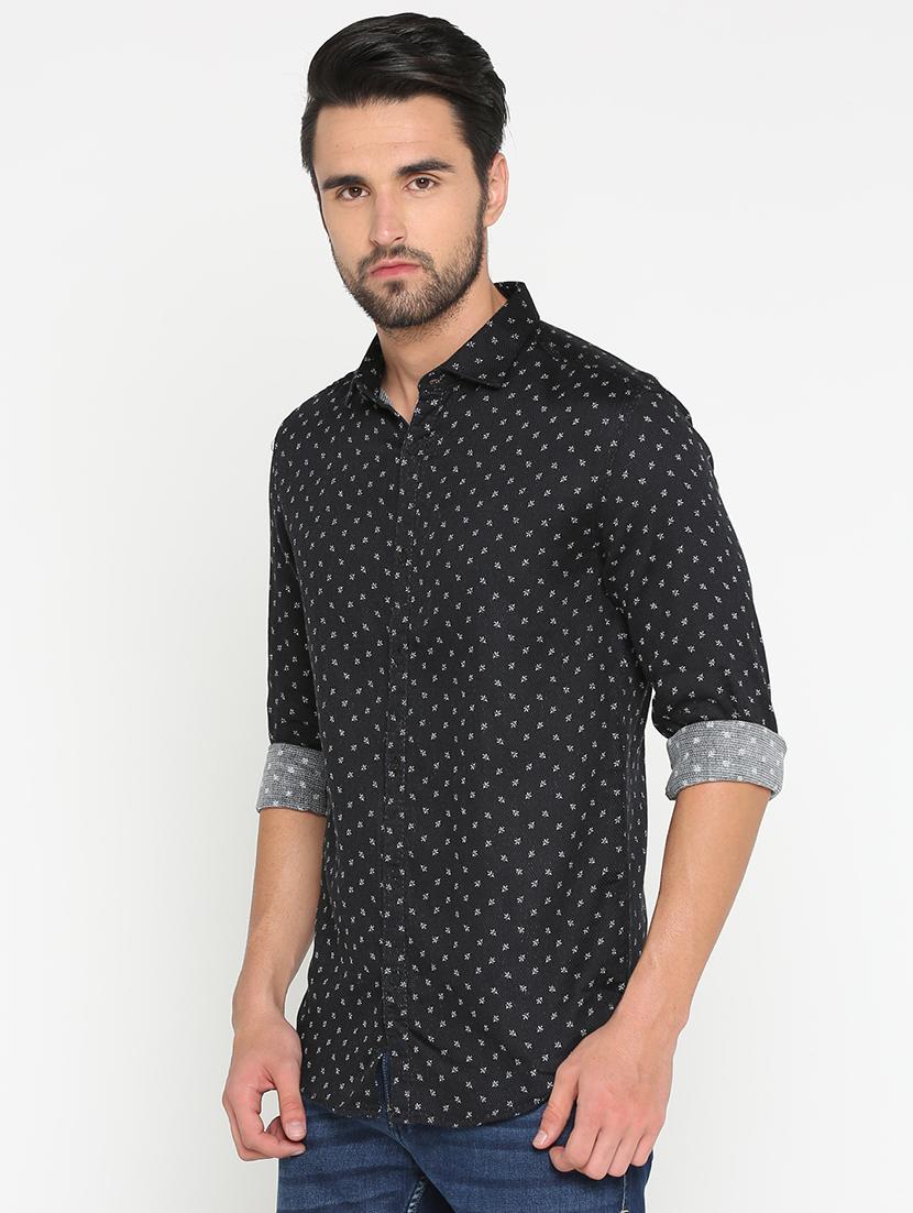 mens micro print casual shirt - 15759539 - Standard Image - 1