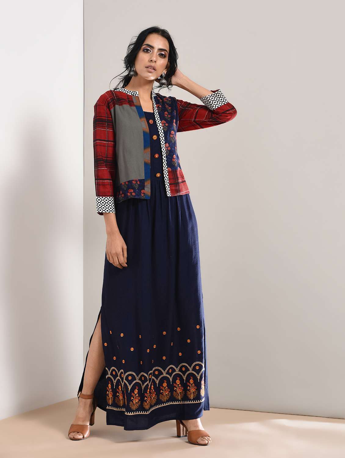 embroidered high slit kurta with jacket