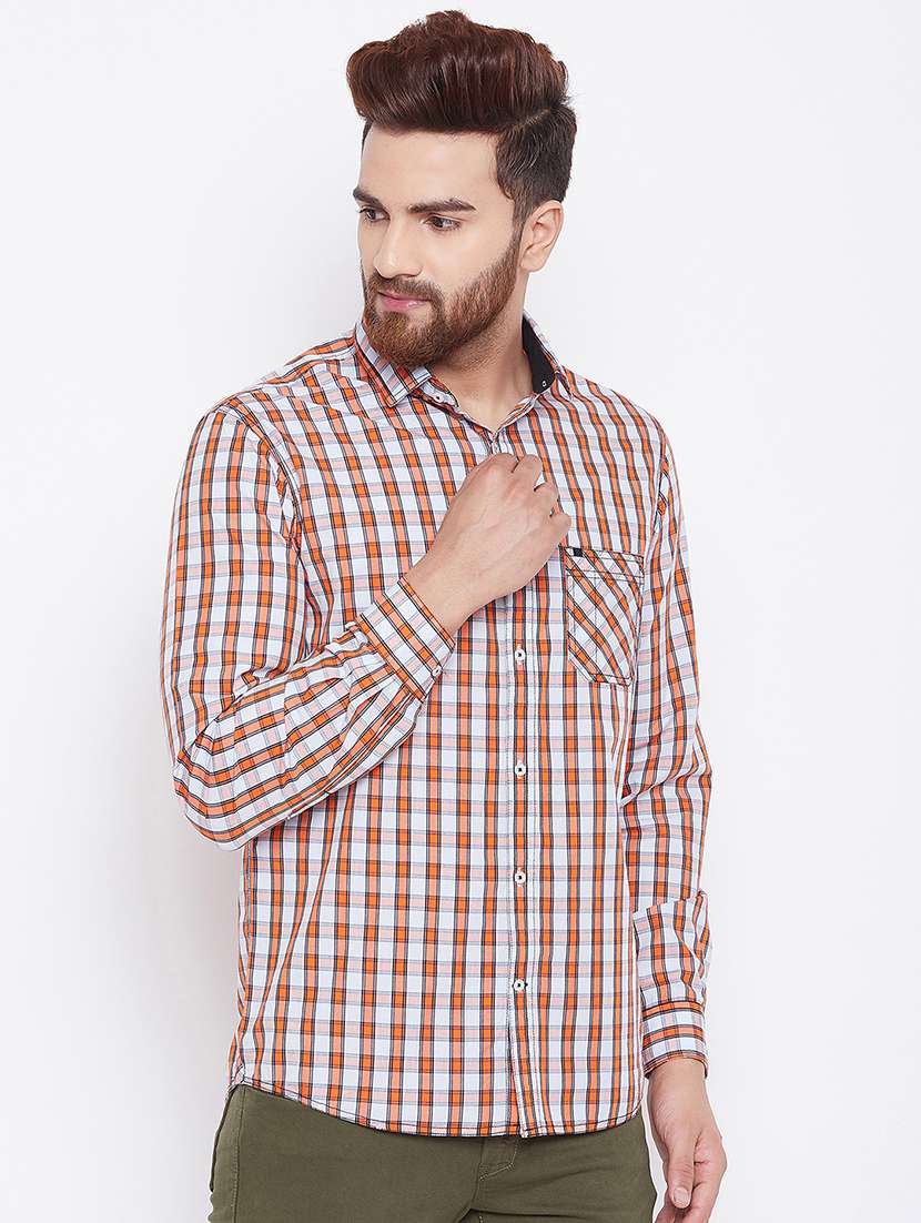 orange checkered casual shirt - 15764765 -  Standard Image - 1