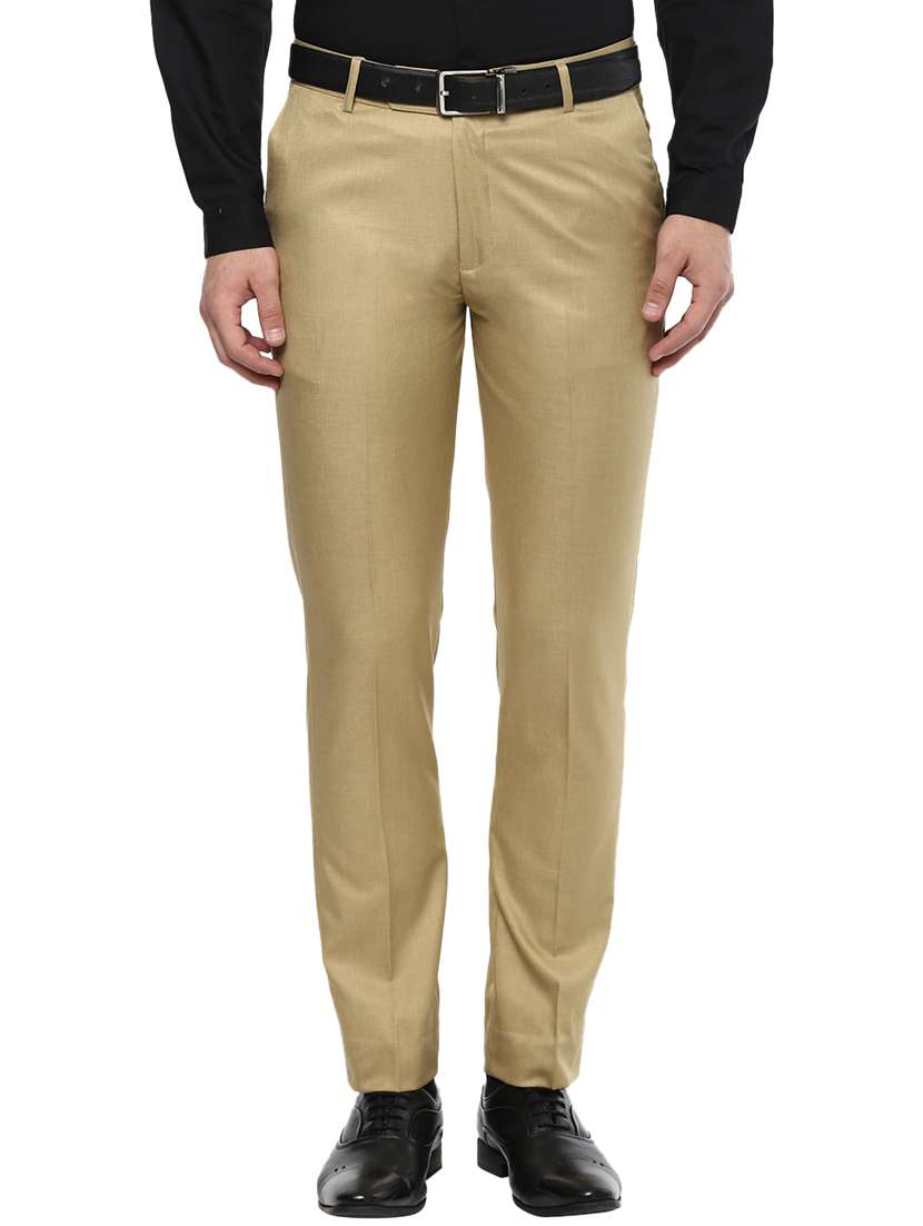 beige polyester blend flat front formal trouser
