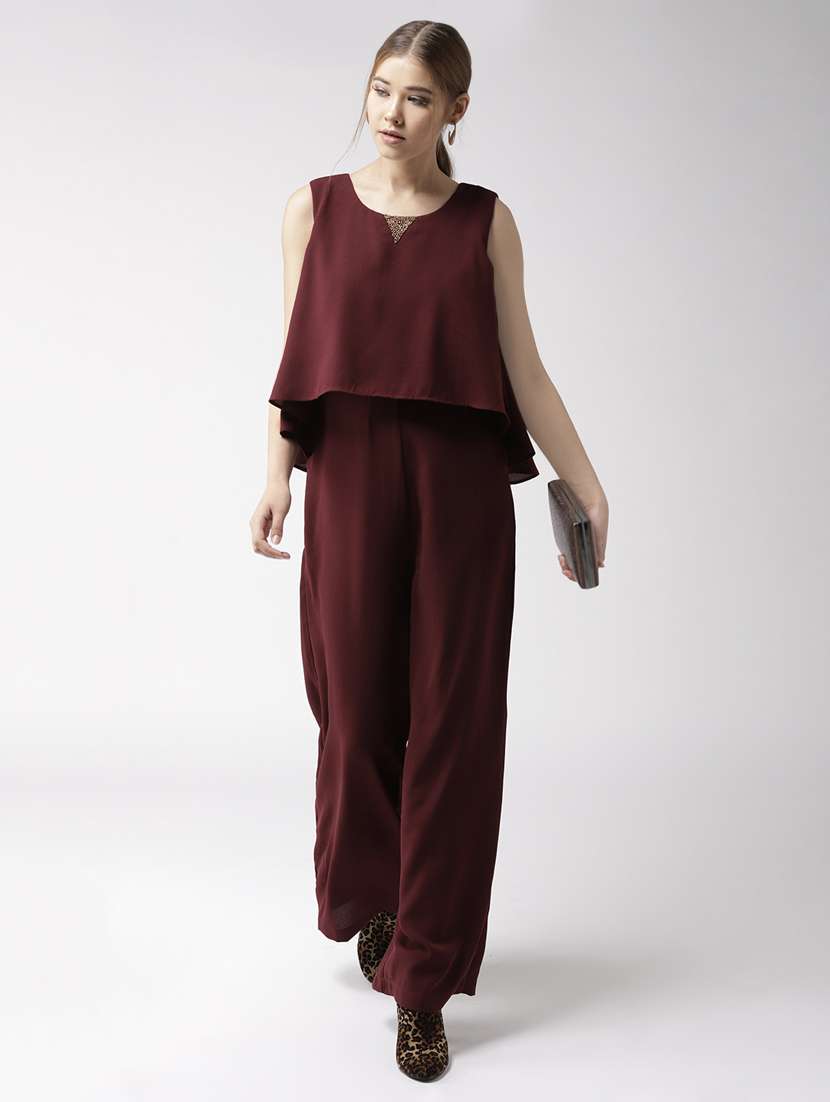 embellished overlay full leg jumpsuit