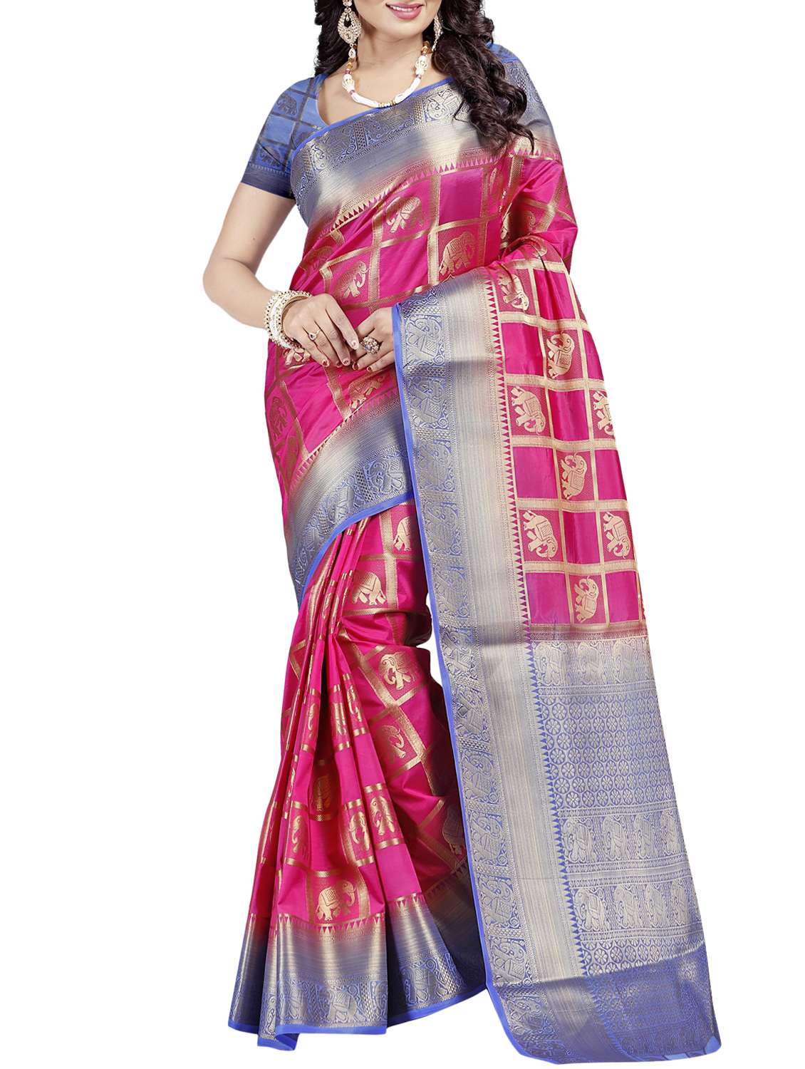 conversational contrast border banarasi saree with blouse