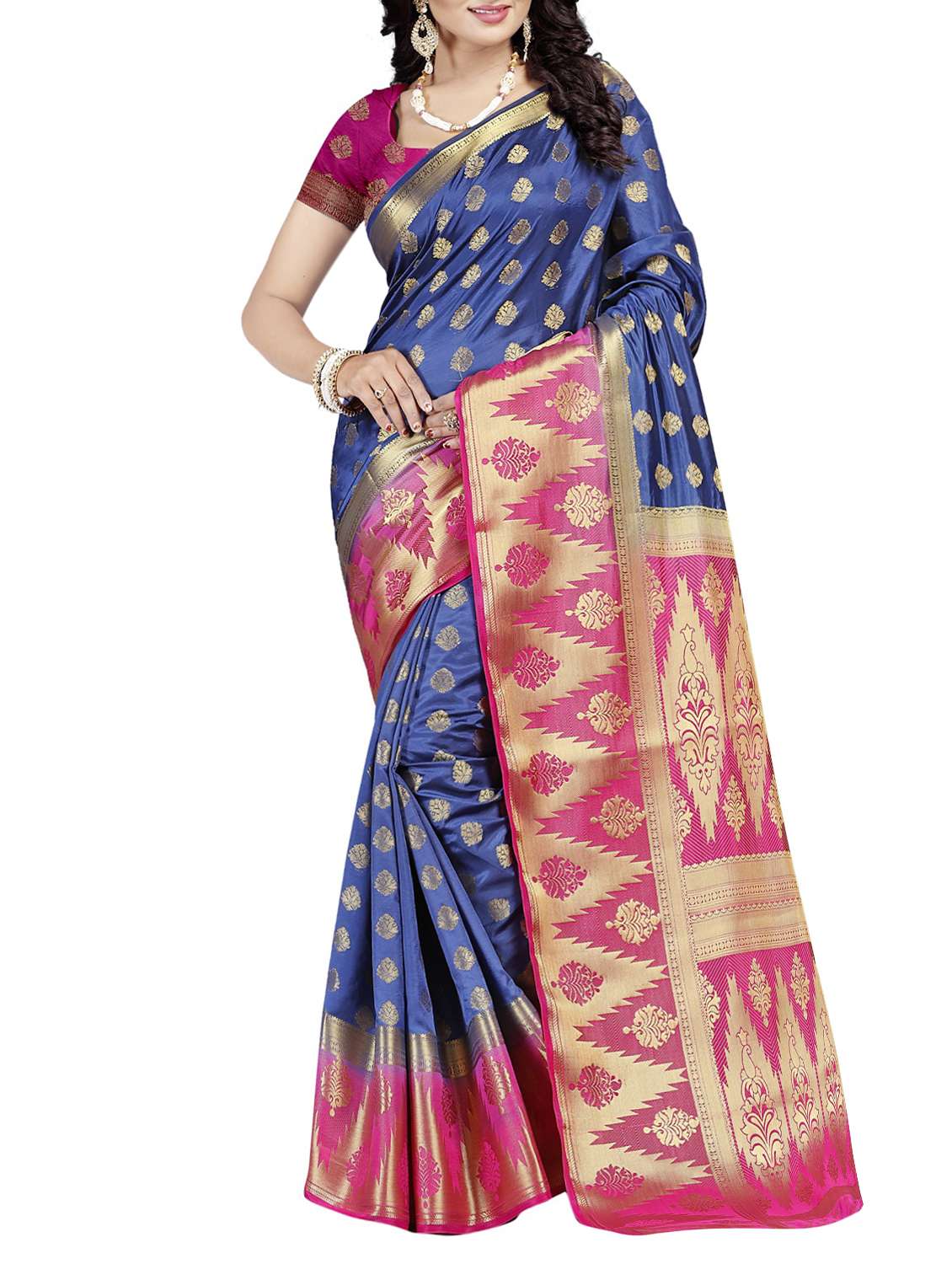 ethnic zari motif temple border saree with blouse