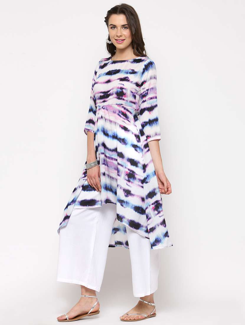 multi colored high-low kurta palazzo set - 15767047 -  Standard Image - 1