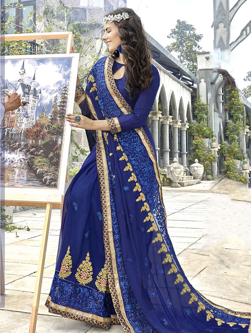 zari ethnic motif embroidered saree with blouse