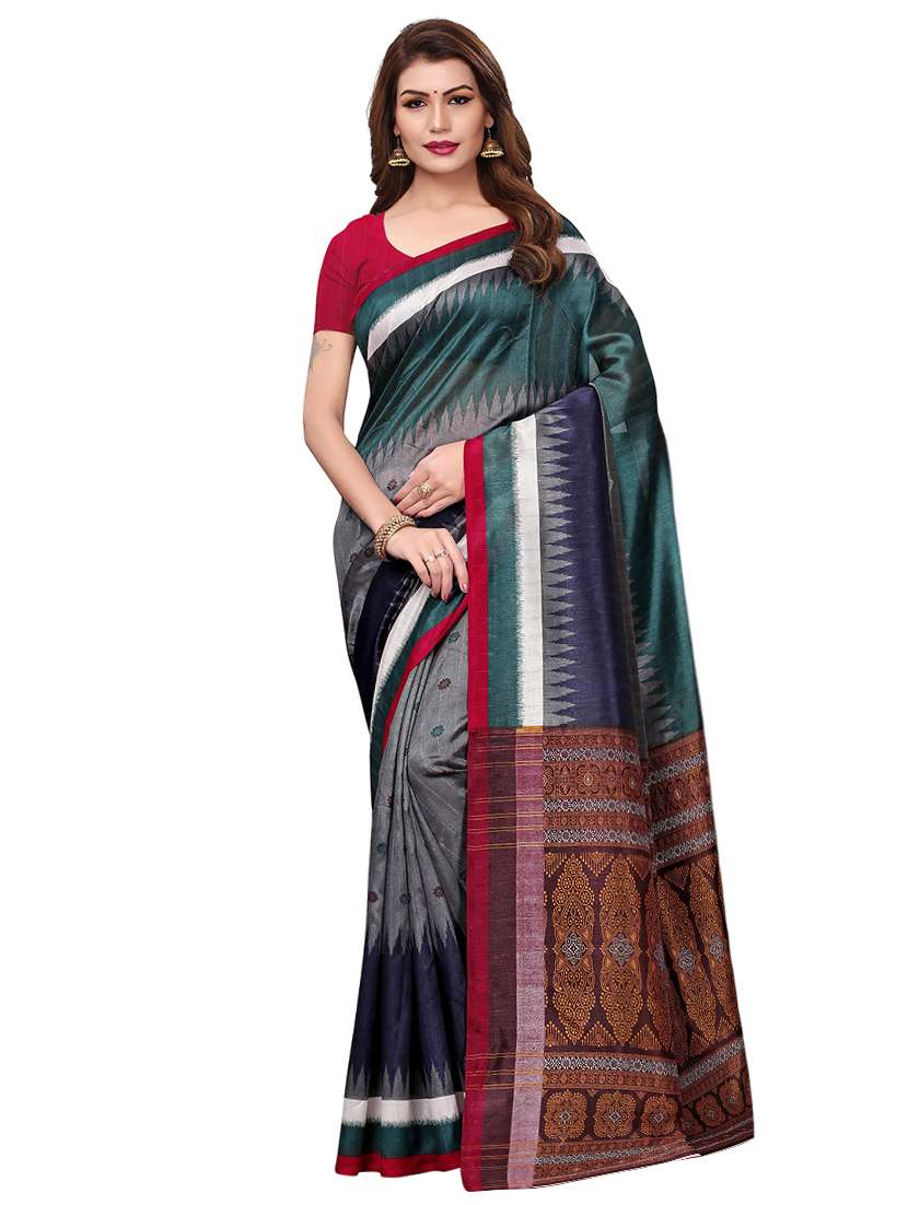 ethnic motif printed saree with blouse