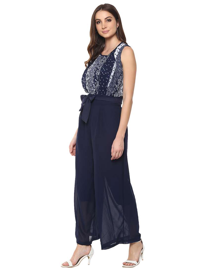 Self Tie Sleeveless Full Leg Jumpsuit