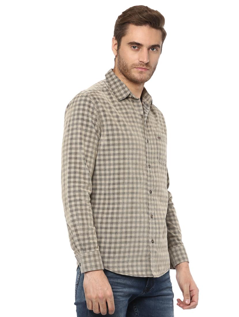 beige checkered casual shirt - 15772541 - Standard Image - 1