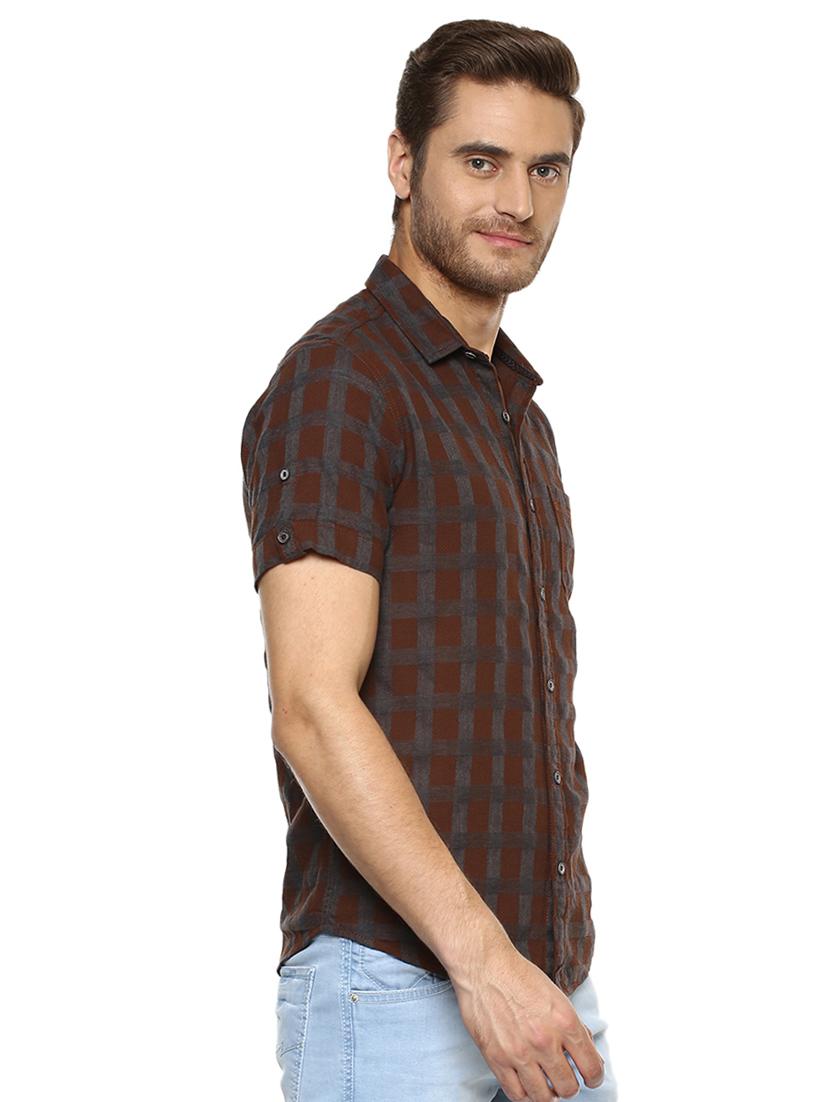 brown checkered casual shirt - 15772546 -  Standard Image - 1