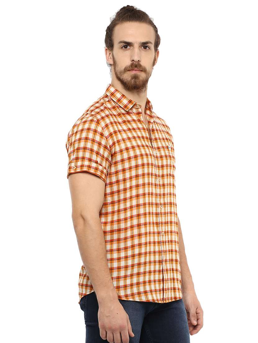 orange checkered casual shirt - 15772630 - Standard Image - 1