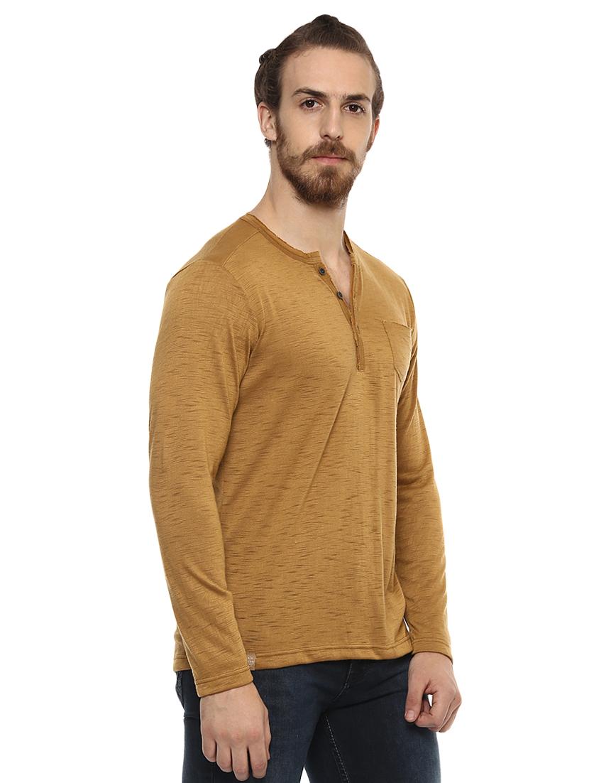 yellow pocket henley neck t-shirt - 15772761 - Standard Image - 1