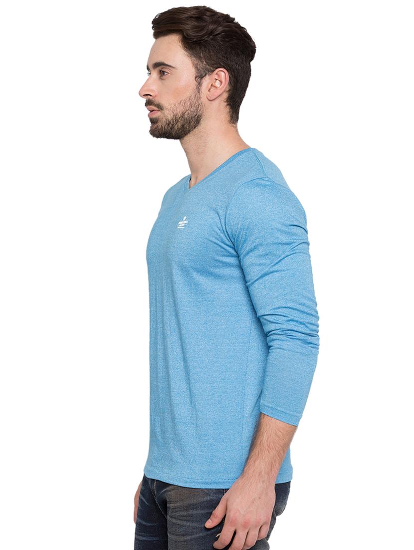 blue v-neck long sleeves t-shirt - 15772827 -  Standard Image - 1