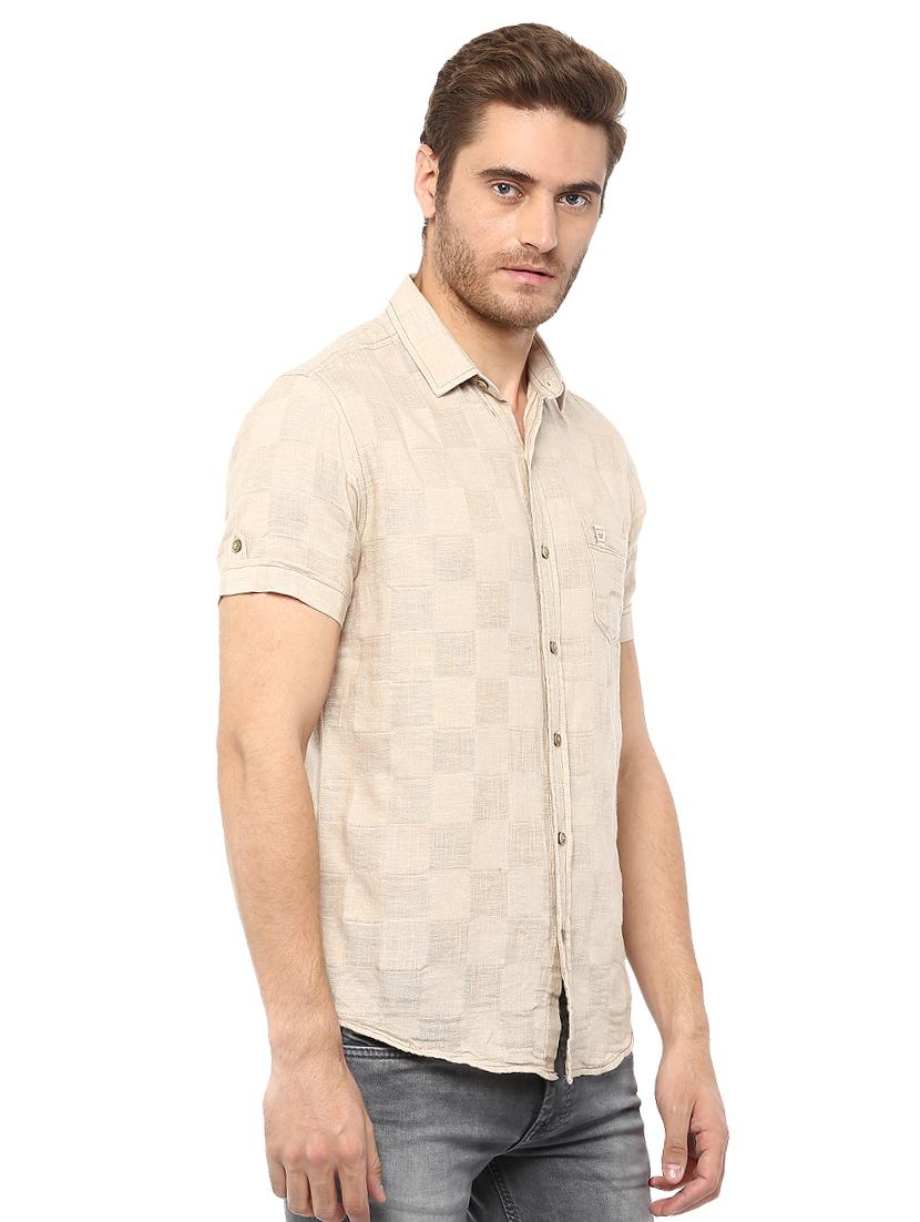 beige checkered casual shirt - 15772850 - Standard Image - 1