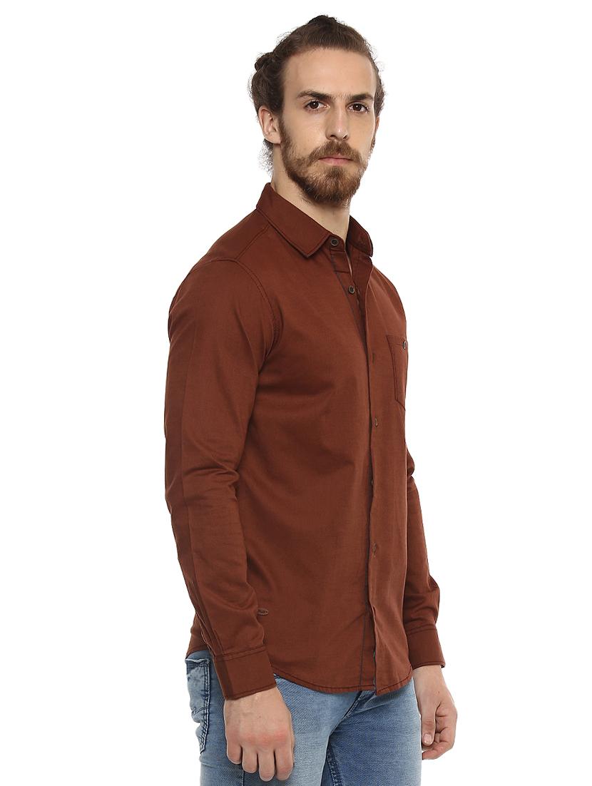 brown solid casual shirt - 15772870 - Standard Image - 1
