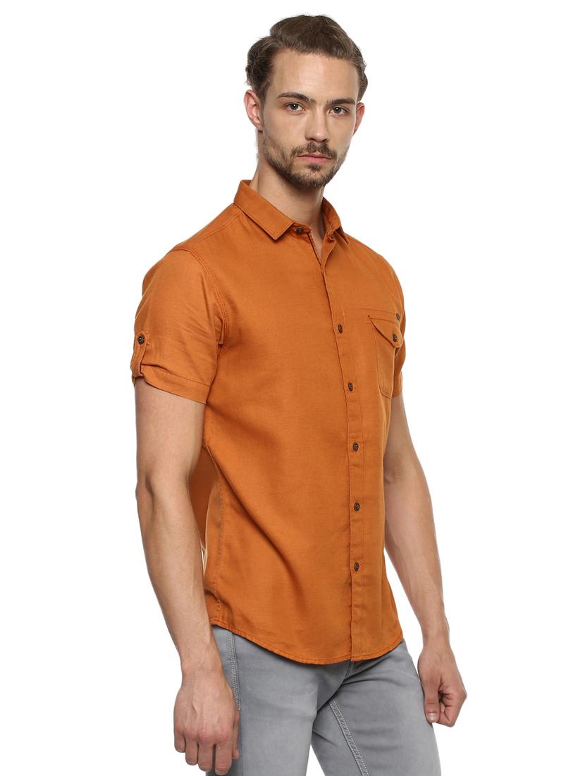 orange solid casual shirt - 15772875 - Standard Image - 1