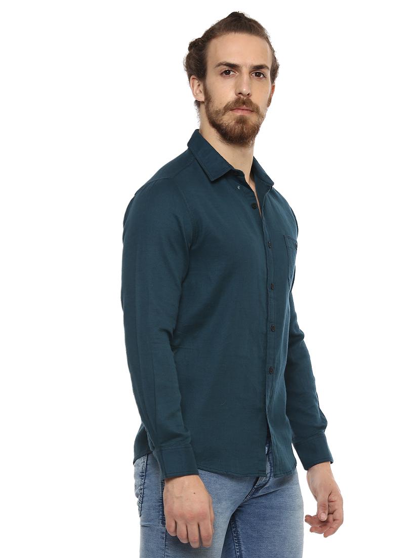 blue solid casual shirt - 15772881 -  Standard Image - 1