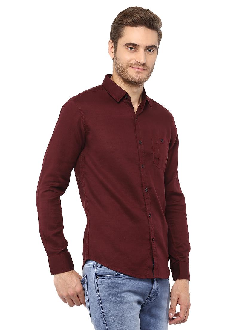 maroon solid casual shirt - 15772883 - Standard Image - 1