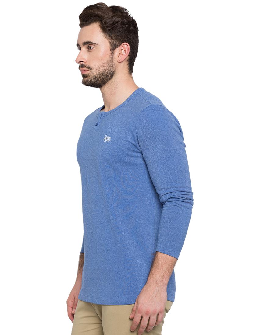 solid blue henley neck t-shirt - 15772884 -  Standard Image - 1