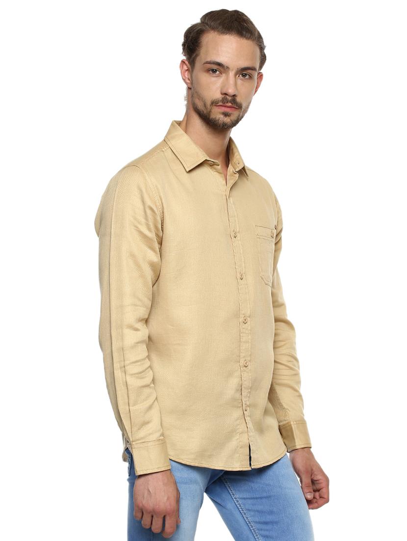 beige solid casual shirt - 15772885 - Standard Image - 1