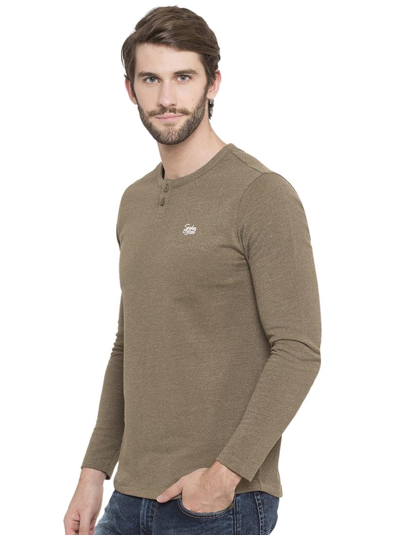 solid green henley neck t-shirt - 15772886 - Standard Image - 1