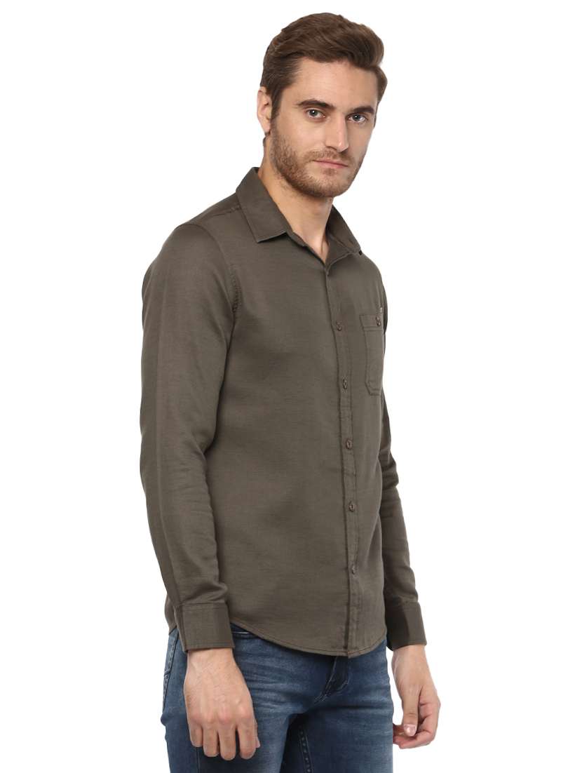 olive green solid casual shirt - 15772887 - Standard Image - 1
