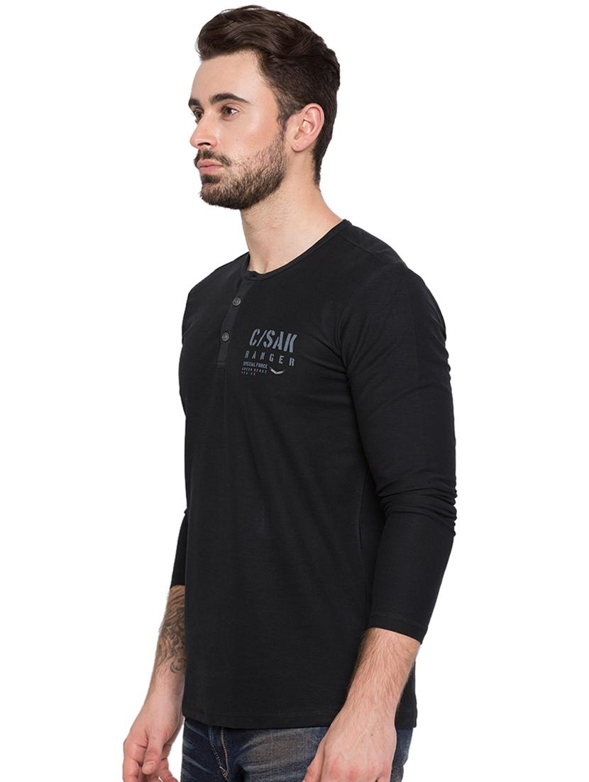 black henley neck t-shirt - 15772895 - Standard Image - 1