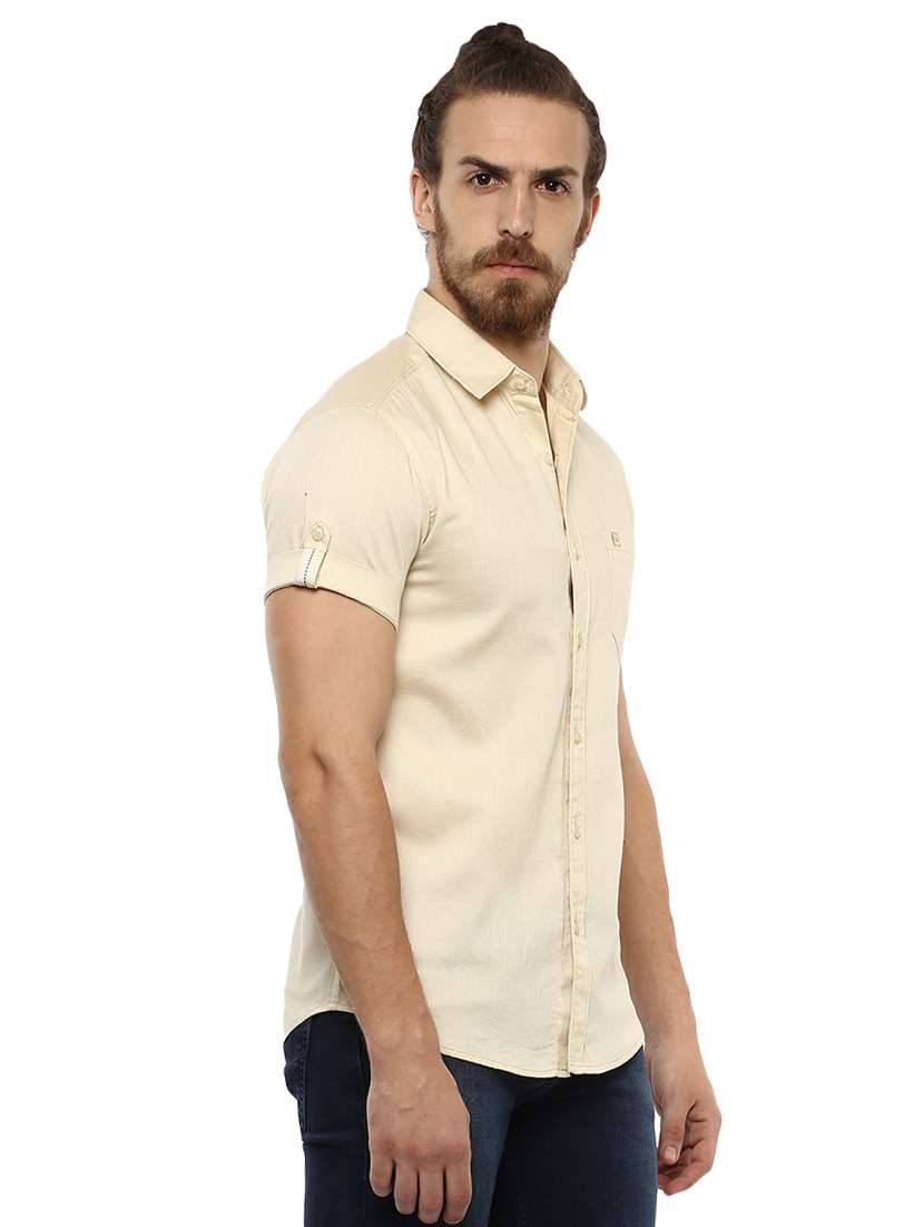 beige solid casual shirt - 15772898 -  Standard Image - 1