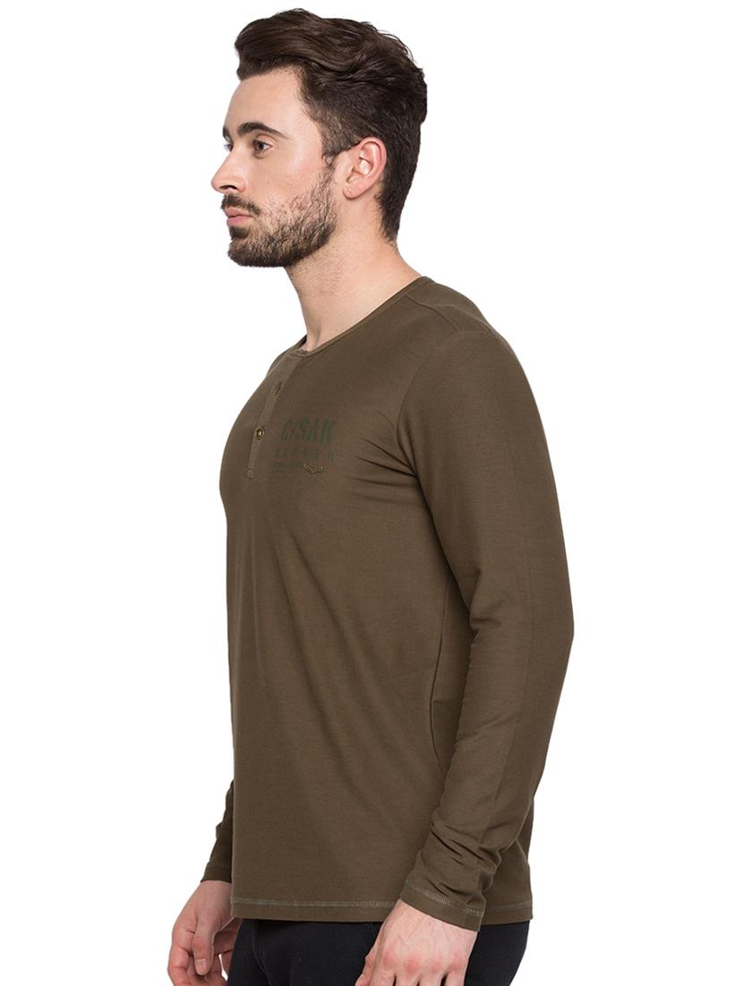 solid olive green henley neck t-shirt - 15772899 - Standard Image - 1