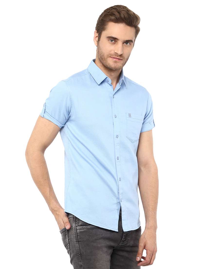 blue solid casual shirt - 15772900 -  Standard Image - 1