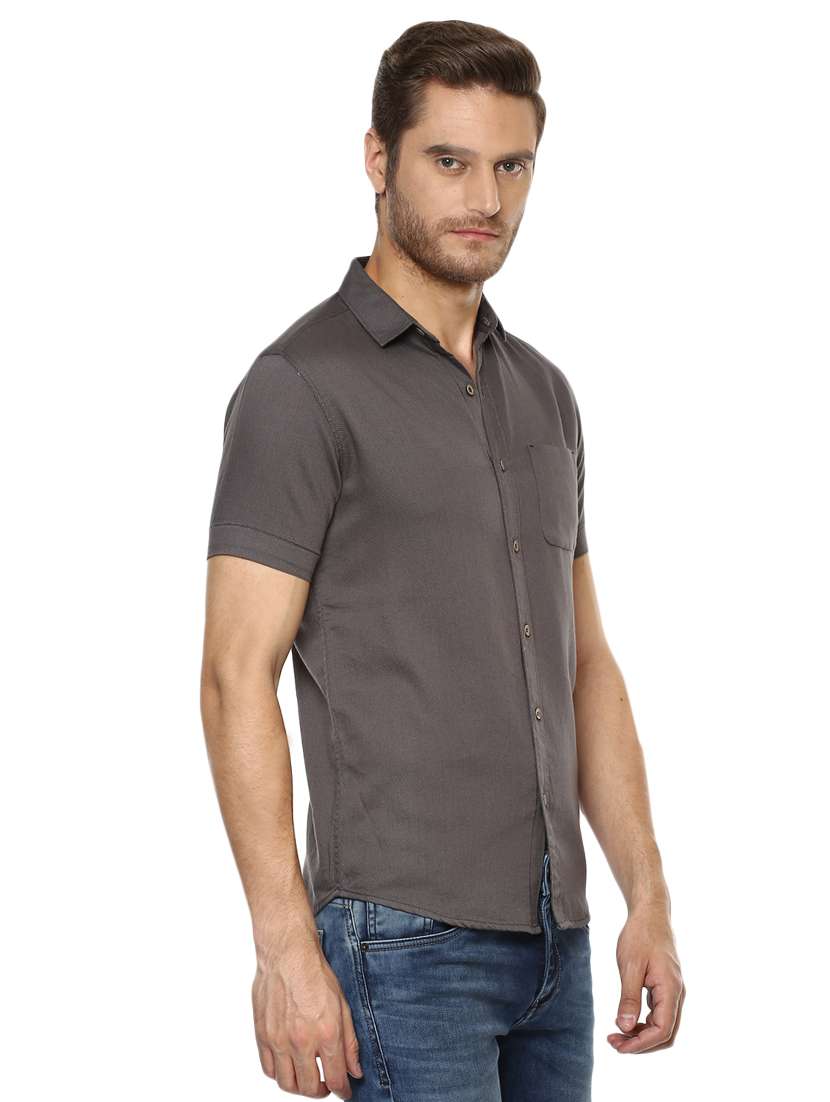 grey solid casual shirt - 15772902 - Standard Image - 1