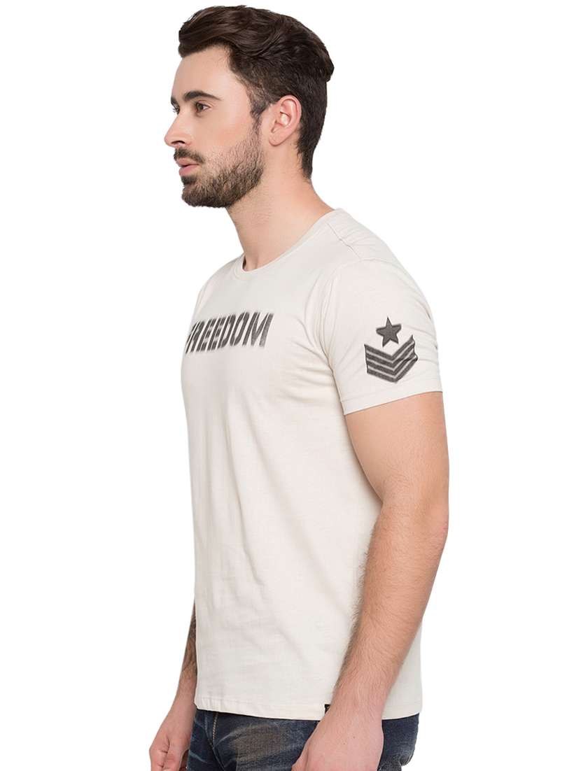 beige typographic chest print t-shirt - 15772907 -  Standard Image - 1