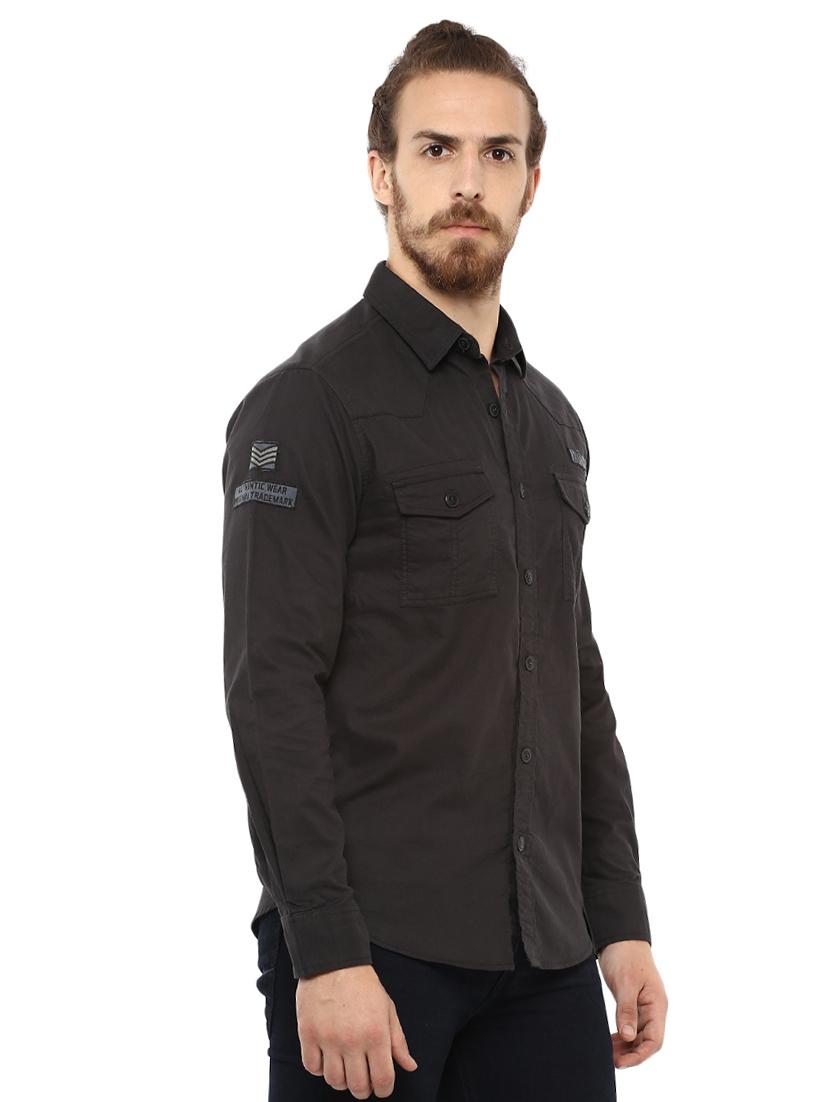 grey solid casual shirt - 15772914 - Standard Image - 1