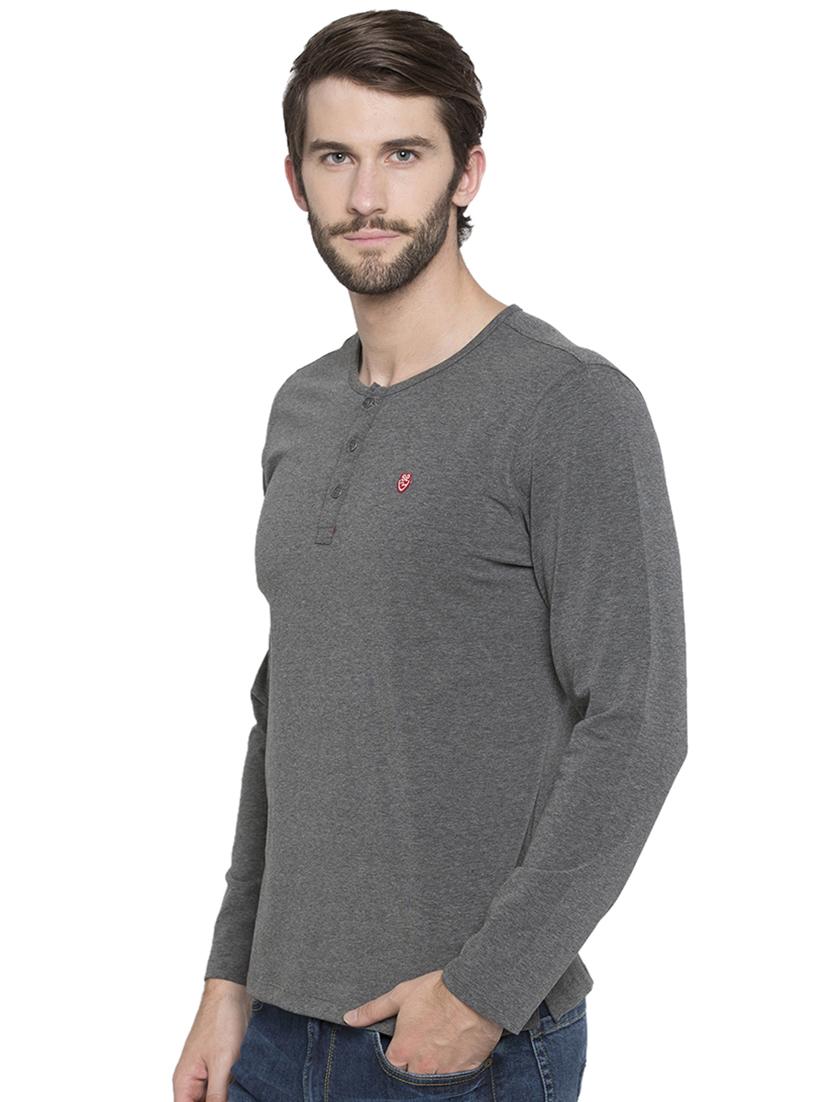 solid grey henley neck t-shirt - 15772915 - Standard Image - 1