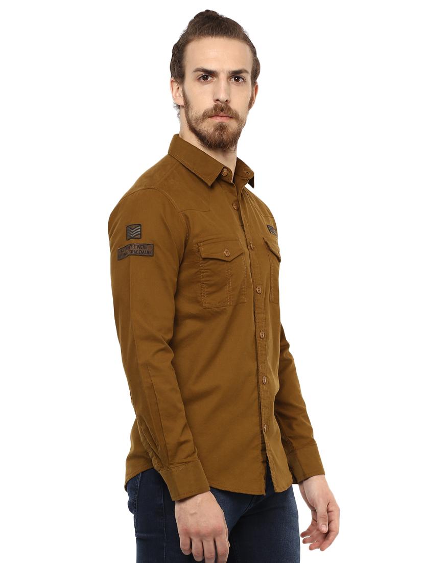 brown solid casual shirt - 15772917 - Standard Image - 1