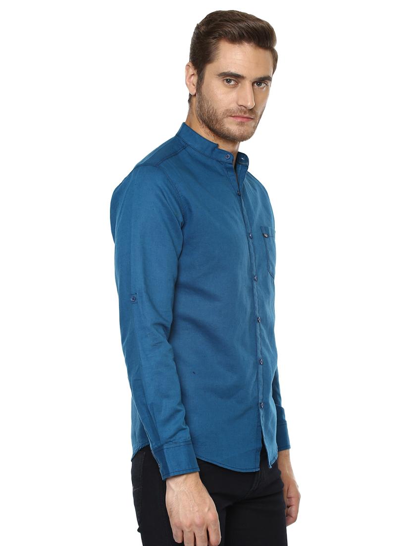 blue solid casual shirt - 15772919 - Standard Image - 1