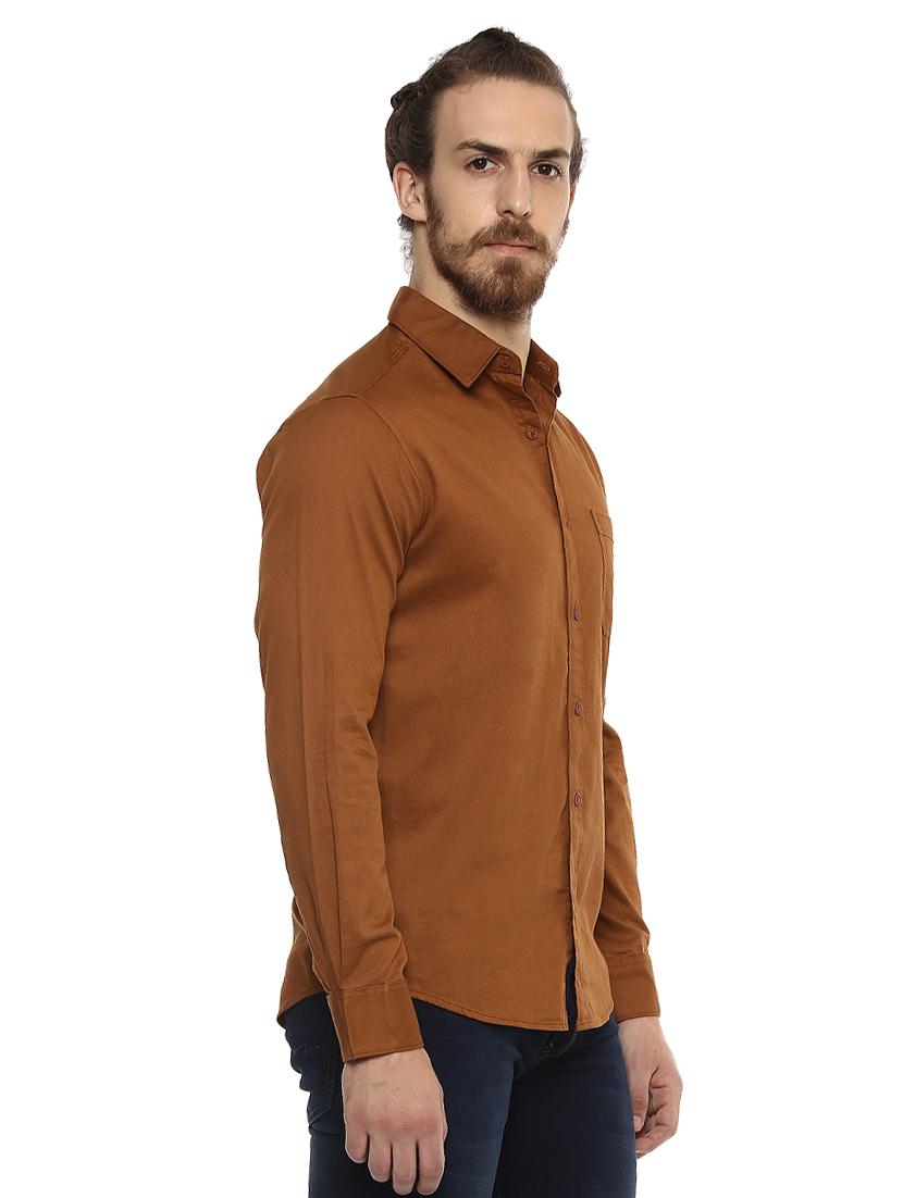 brown solid casual shirt - 15772941 - Standard Image - 1
