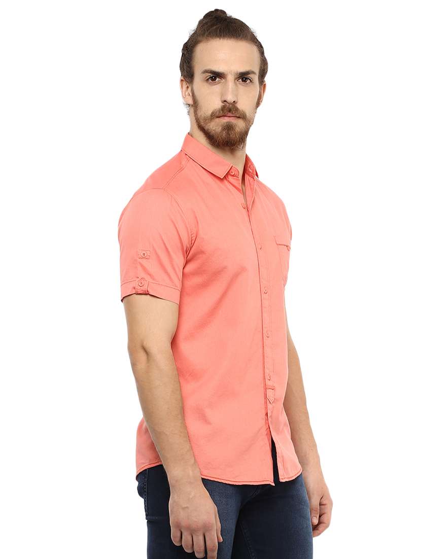 peach solid casual shirt - 15772945 - Standard Image - 1