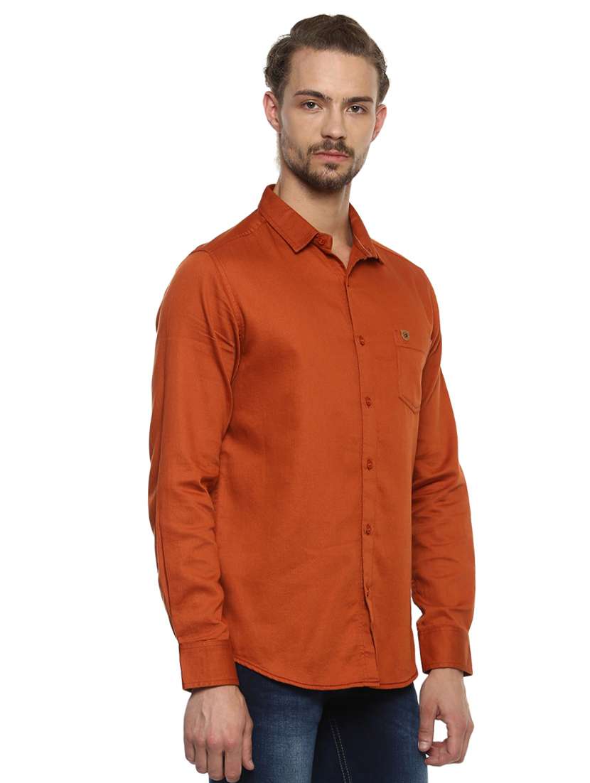 orange solid casual shirt - 15772956 - Standard Image - 1