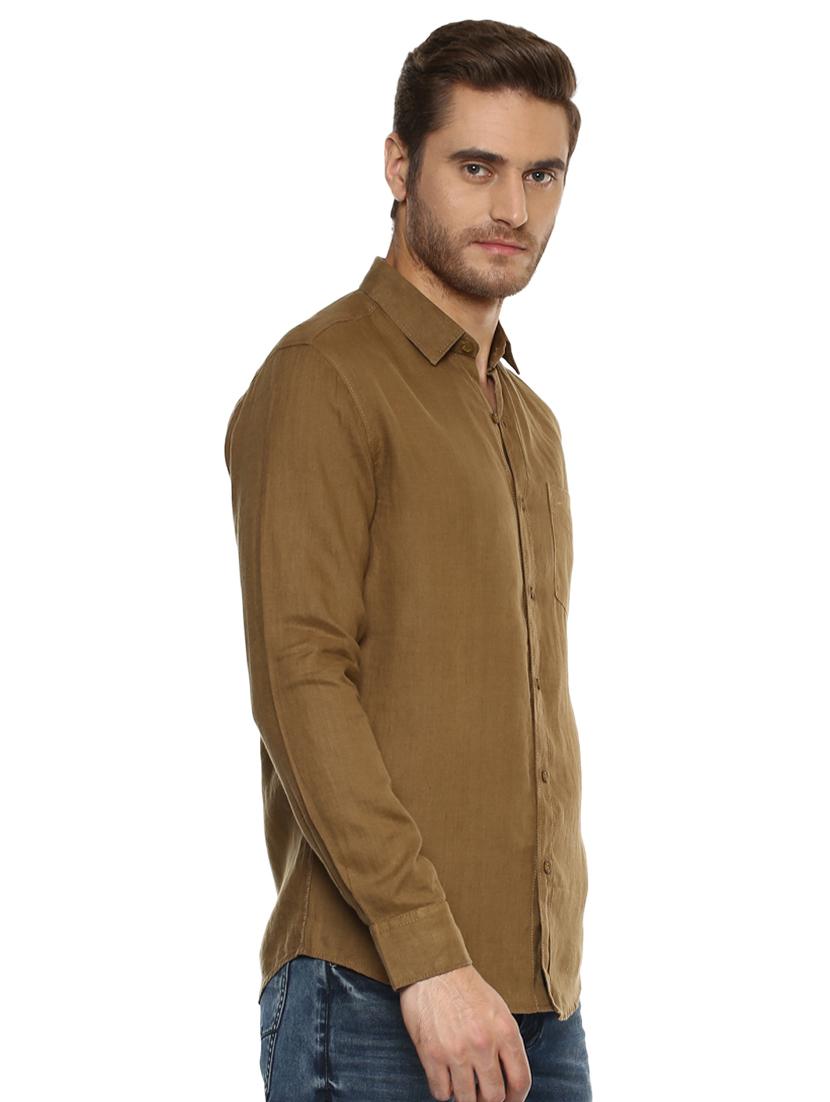 brown solid casual shirt - 15772982 - Standard Image - 1