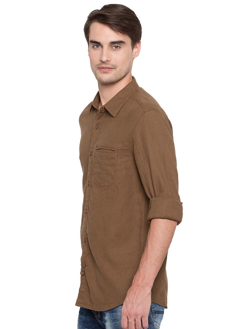 brown solid casual shirt - 15773048 - Standard Image - 1