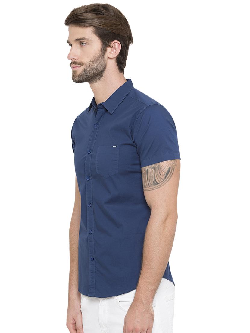 blue solid casual shirt - 15773059 - Standard Image - 1