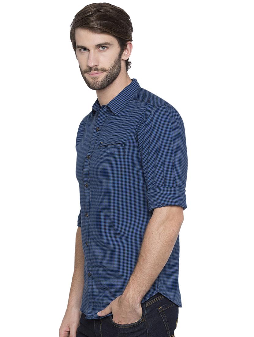 blue checkered casual shirt - 15773105 - Standard Image - 1