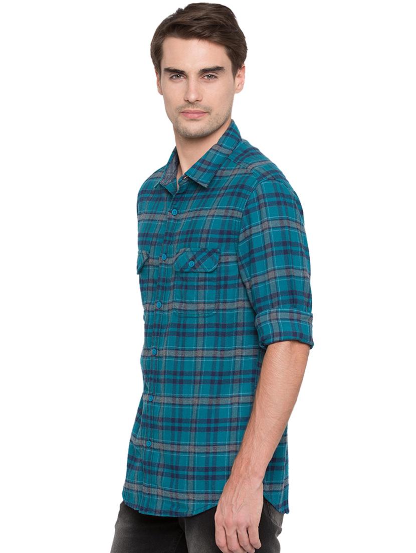 blue checkered casual shirt - 15773125 - Standard Image - 1