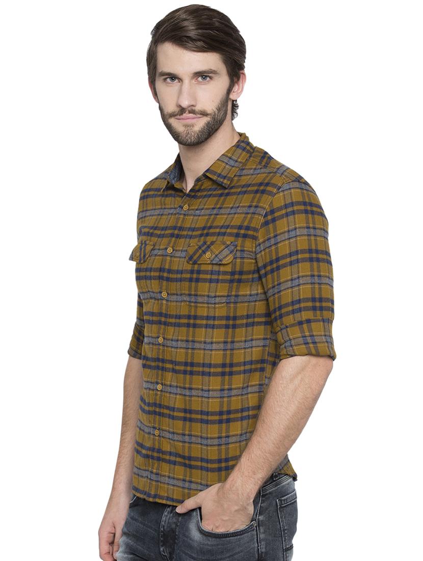 yellow checkered casual shirt - 15773126 - Standard Image - 1
