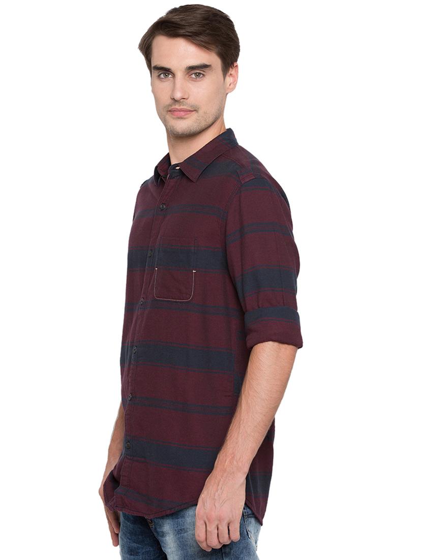 maroon striped casual shirt - 15773145 - Standard Image - 1