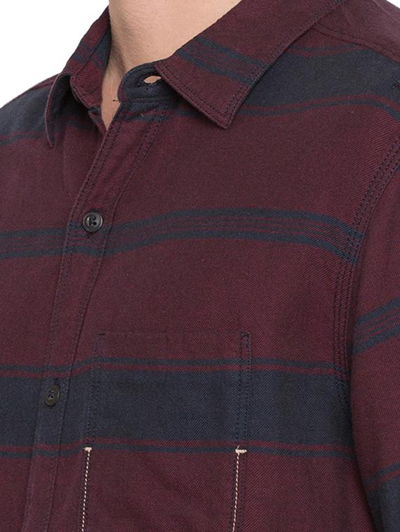 maroon striped casual shirt - 15773145 - Standard Image - 4