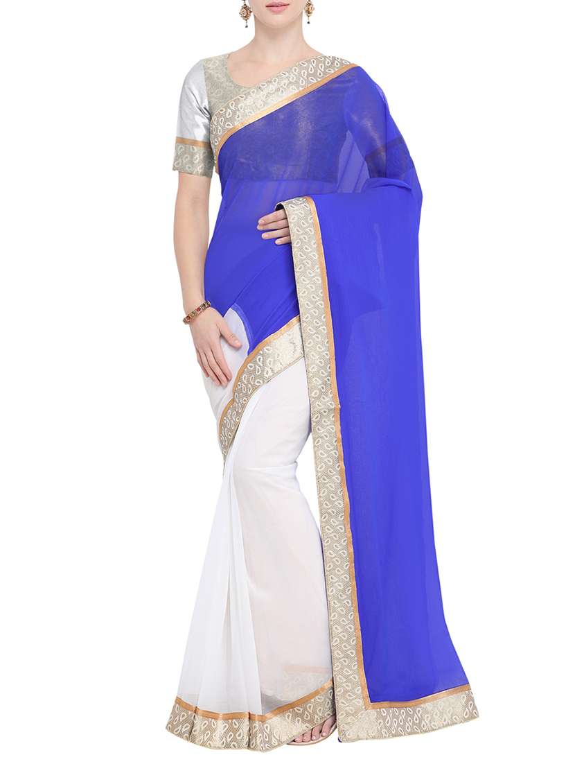 half and half lace bordered saree with blouse