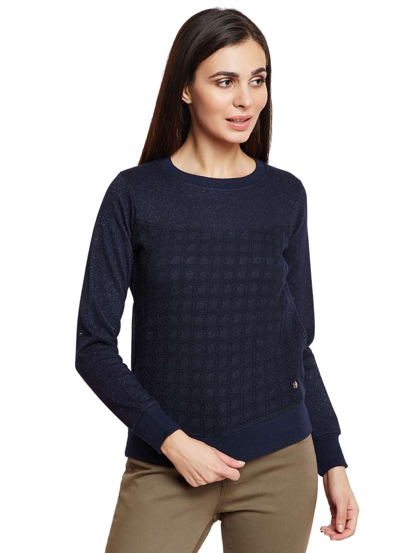 navy textured shimmery pullover