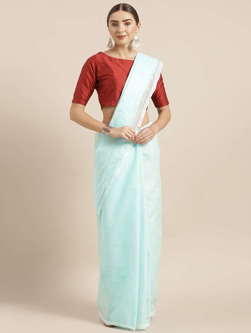 self design chikankari saree with blouse