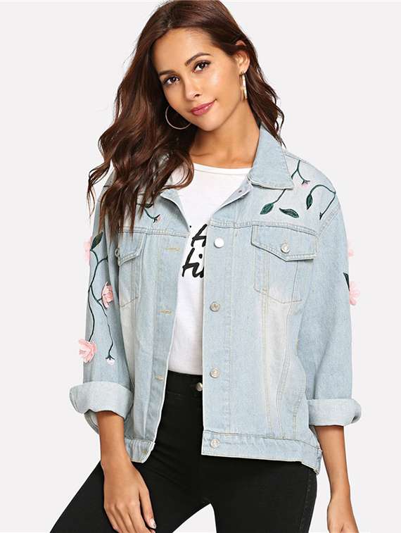 floral patch embroidered denim jacket